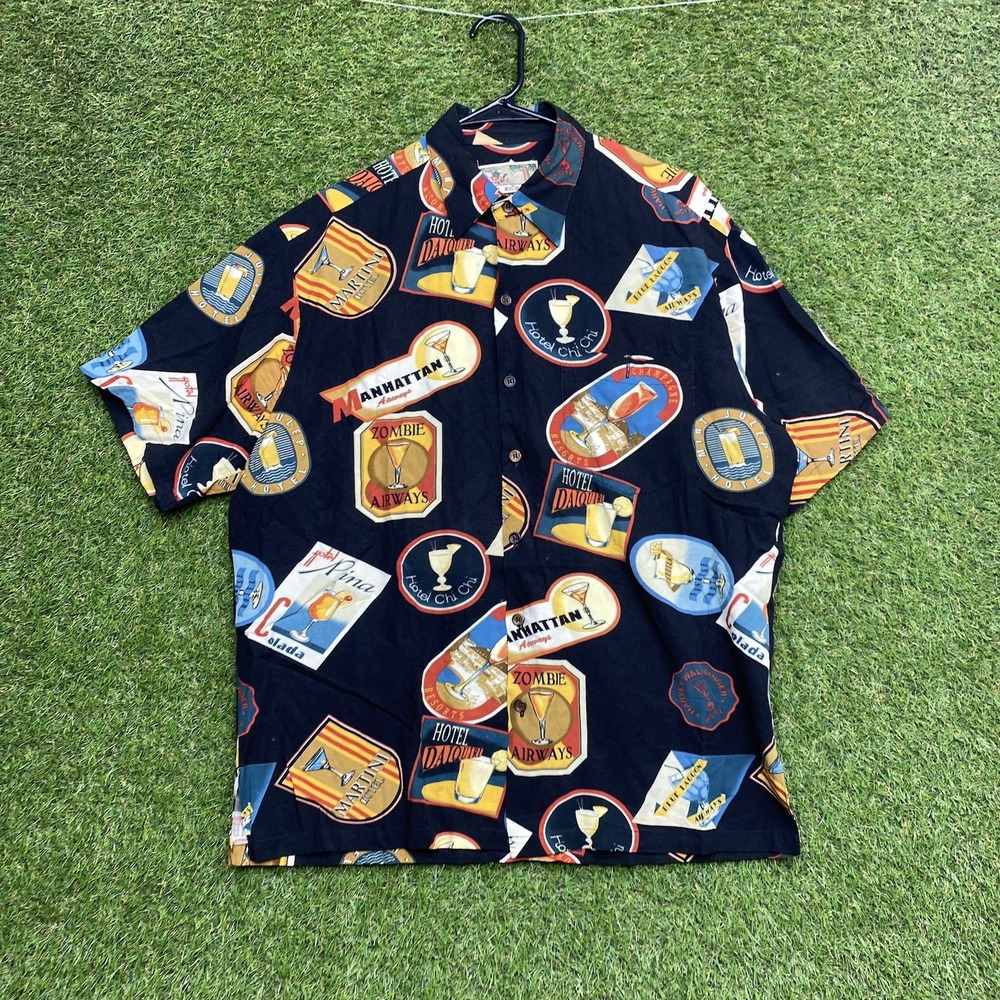 Vintage Tori Richard Hawaiian Shirt Mens Medium Drinks Themed Button Beach AOP